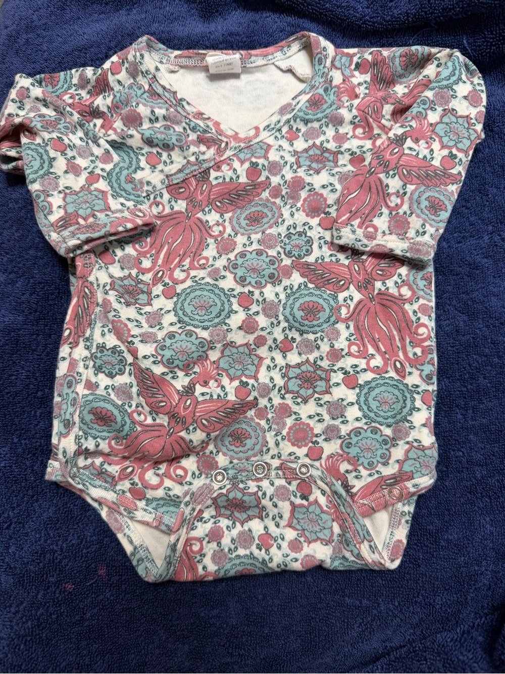 Floral & Bird Print Baby Onesie in Pink and Aqua